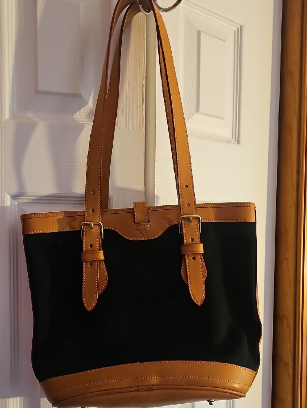 Dooney & Bourke Black Canvas Tote with Tan Leather Trim - Picture 4 of 16